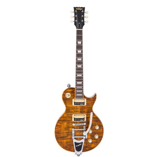 Vintage V100AMB ReIssued w/Bigsby Flamed Amber