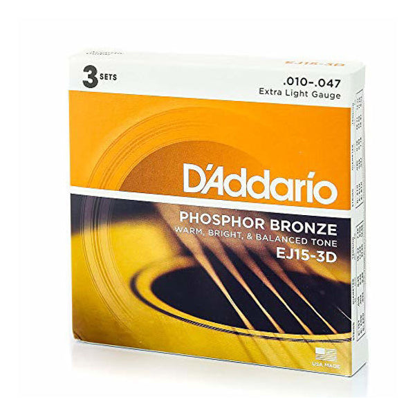 Daddario EJ15-3D 3-PACK ACOUS GTR PB X-LITE