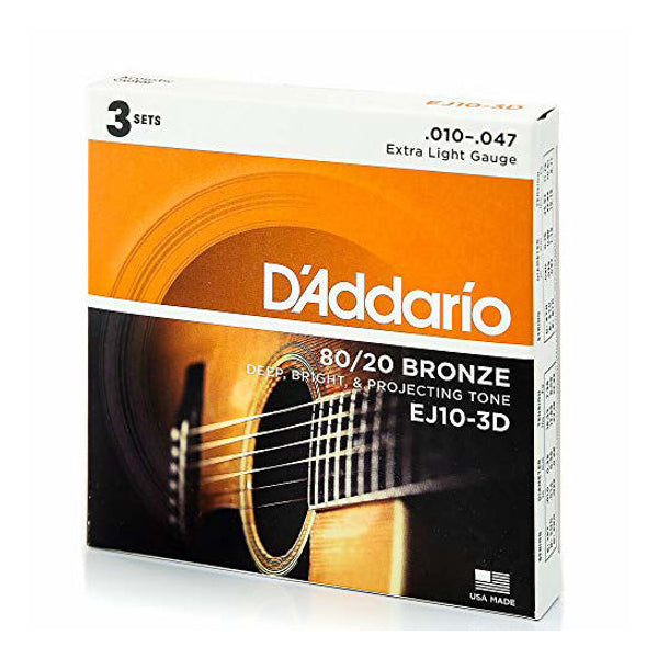 Daddario EJ10-3D 10-47 Extra Light Acoustic Guitar Strings