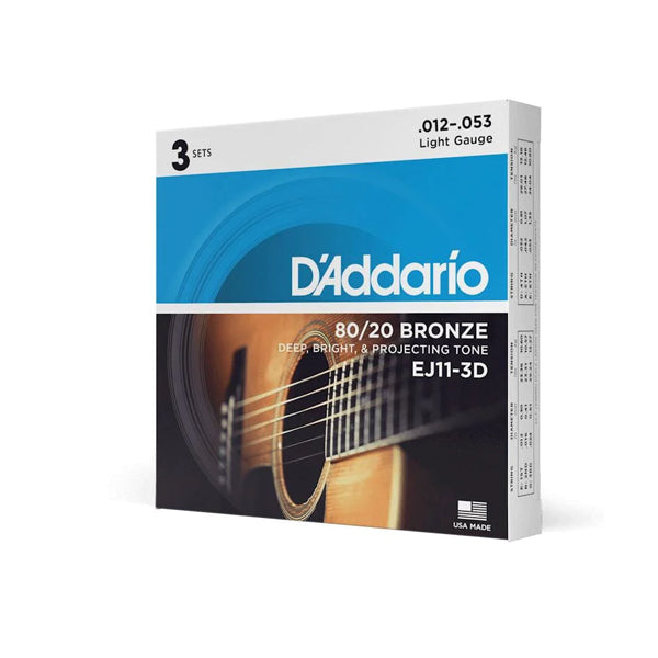 Daddario EJ11-3D 12-53 Regular Light Acoustic Guitar Strings