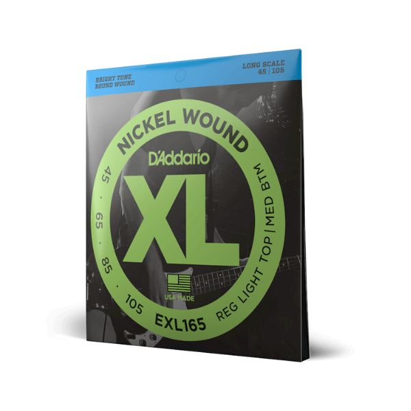 D'Addario EXL165 45-105 Regular Light Top/Medium Bottom Long Scale Bass Strings