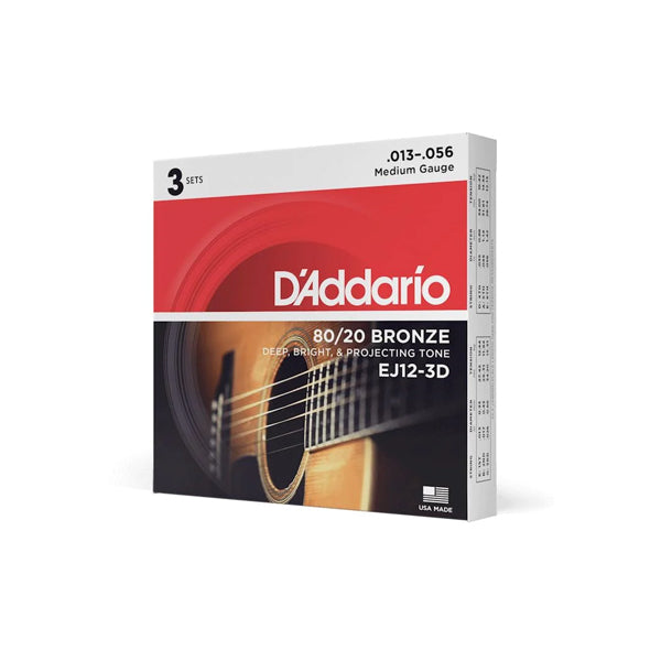D'Addario EJ12-3D 3 Pack Bronze Acoustic Guitar